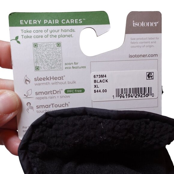 NWT Isotoner Signature Men's Insulated Water-Repellent Active Gloves Sz XL Black - Picture 7 of 9